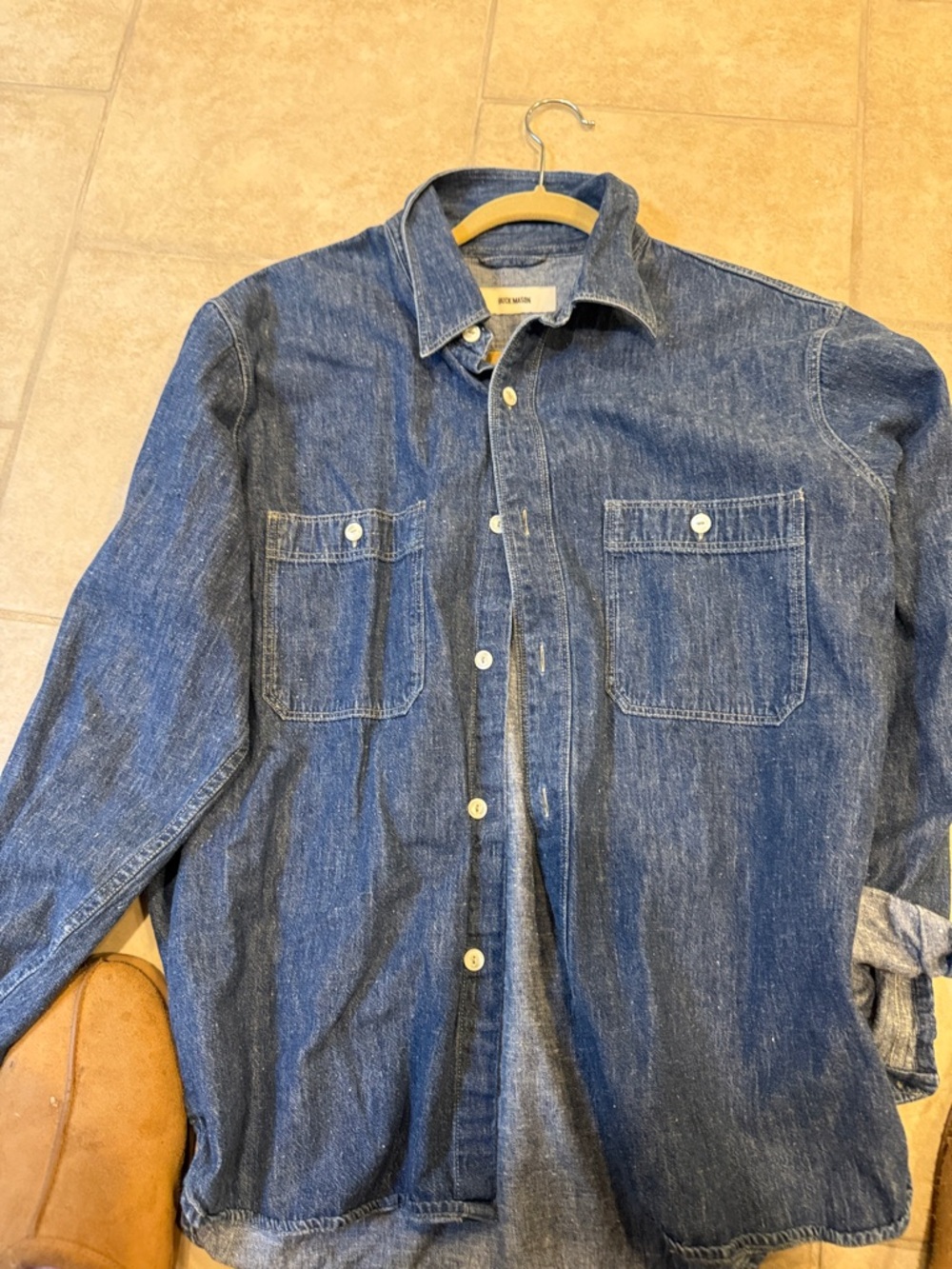 Buck Mason Denim Button-Down Shirt in Dark Blue